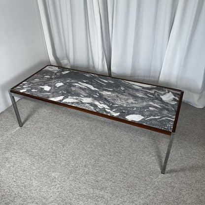 XL Mid-century modern coffee table in metal, rosewood, and Arabescato marble, Italy, 1970