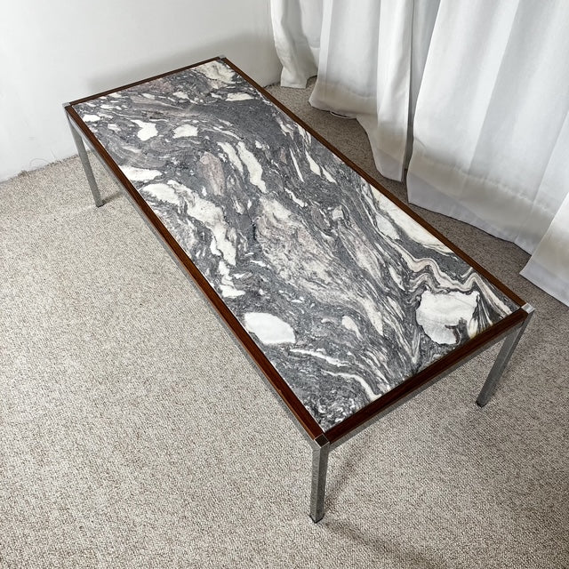 XL Mid-century modern coffee table in metal, rosewood, and Arabescato marble, Italy, 1970