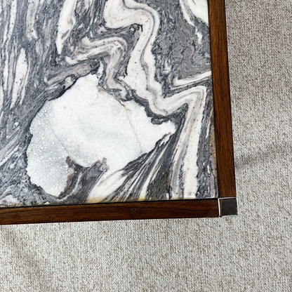 XL Mid-century modern coffee table in metal, rosewood, and Arabescato marble, Italy, 1970
