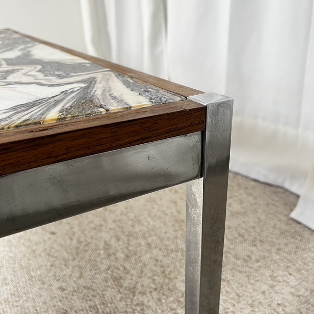 XL Mid-century modern coffee table in metal, rosewood, and Arabescato marble, Italy, 1970