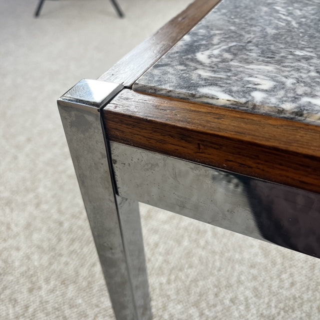 XL Mid-century modern coffee table in metal, rosewood, and Arabescato marble, Italy, 1970