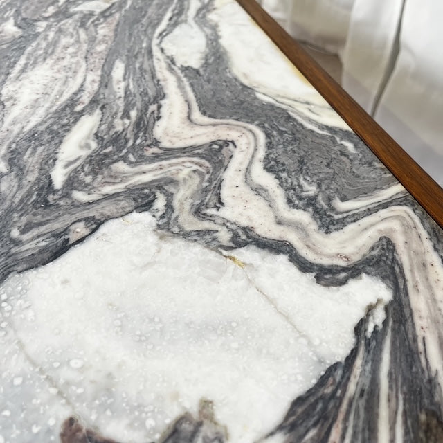 XL Mid-century modern coffee table in metal, rosewood, and Arabescato marble, Italy, 1970