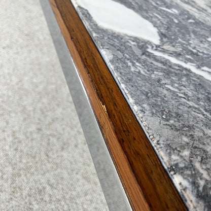 XL Mid-century modern coffee table in metal, rosewood, and Arabescato marble, Italy, 1970