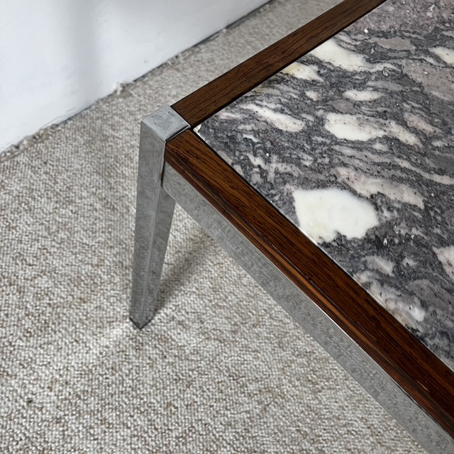XL Mid-century modern coffee table in metal, rosewood, and Arabescato marble, Italy, 1970