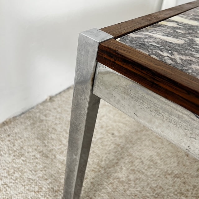 XL Mid-century modern coffee table in metal, rosewood, and Arabescato marble, Italy, 1970