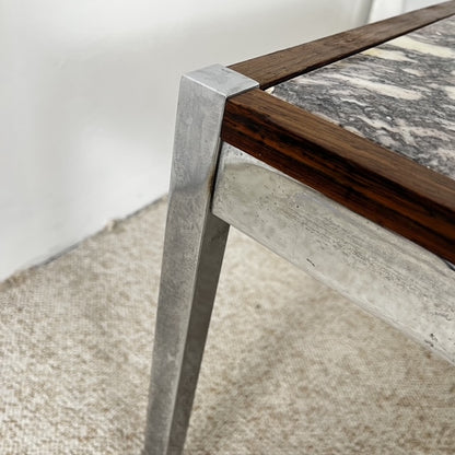 XL Mid-century modern coffee table in metal, rosewood, and Arabescato marble, Italy, 1970
