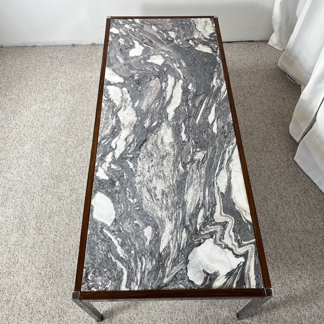 XL Mid-century modern coffee table in metal, rosewood, and Arabescato marble, Italy, 1970