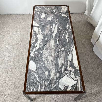 XL Mid-century modern coffee table in metal, rosewood, and Arabescato marble, Italy, 1970