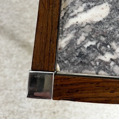 XL Mid-century modern coffee table in metal, rosewood, and Arabescato marble, Italy, 1970