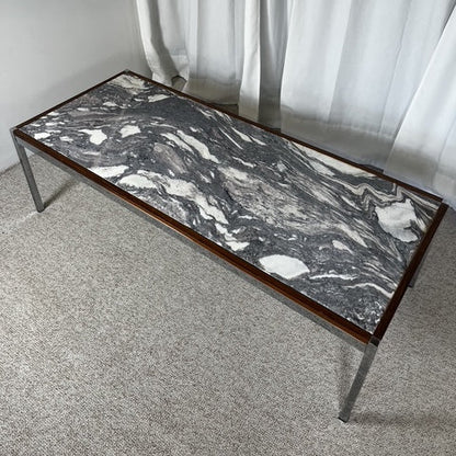 XL Mid-century modern coffee table in metal, rosewood, and Arabescato marble, Italy, 1970