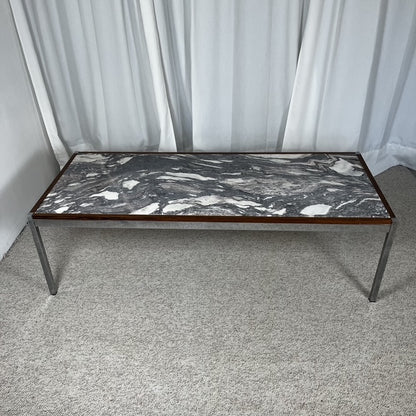 XL Mid-century modern coffee table in metal, rosewood, and Arabescato marble, Italy, 1970