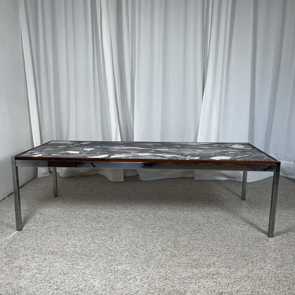 XL Mid-century modern coffee table in metal, rosewood, and Arabescato marble, Italy, 1970
