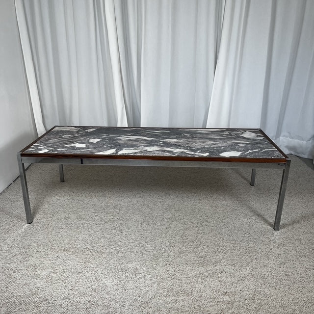 XL Mid-century modern coffee table in metal, rosewood, and Arabescato marble, Italy, 1970