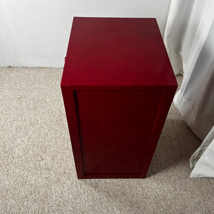 Small red-lacquered pine workshop cabinet, 1980