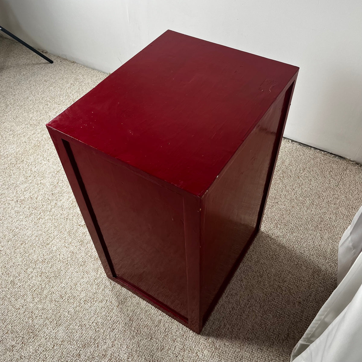 Small red-lacquered pine workshop cabinet, 1980