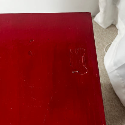 Small red-lacquered pine workshop cabinet, 1980