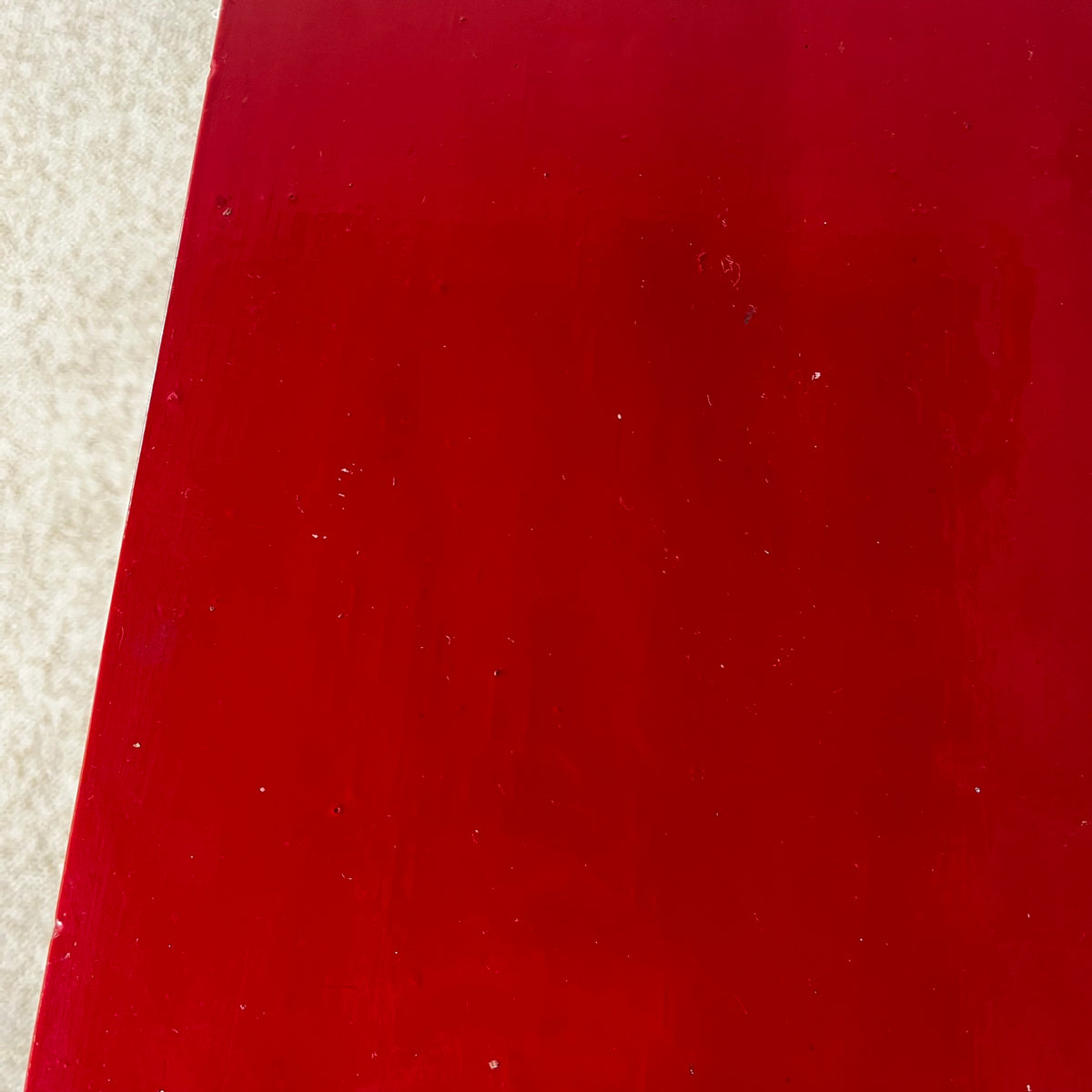Small red-lacquered pine workshop cabinet, 1980