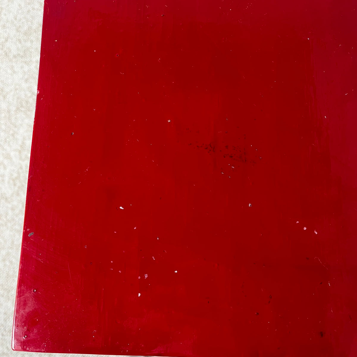 Small red-lacquered pine workshop cabinet, 1980