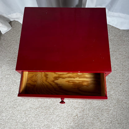 Small red-lacquered pine workshop cabinet, 1980