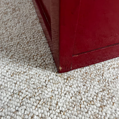 Small red-lacquered pine workshop cabinet, 1980