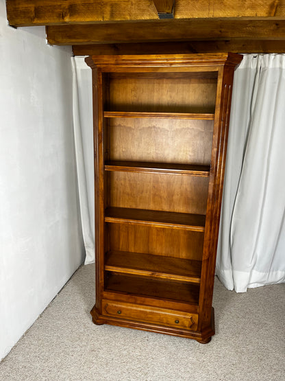 Open cherrywood bookcase, French classical style, Louis-Philippe influence, 1950.