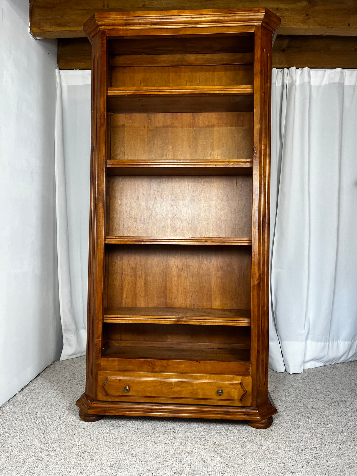 Open cherrywood bookcase, French classical style, Louis-Philippe influence, 1950.