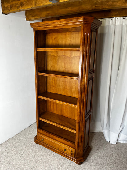 Open cherrywood bookcase, French classical style, Louis-Philippe influence, 1950.