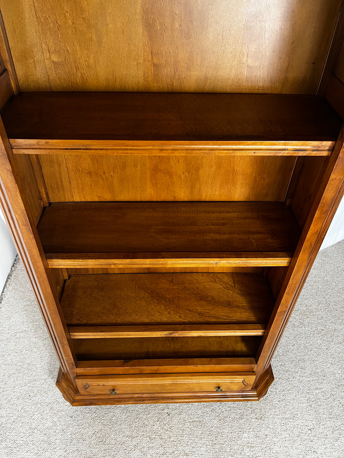 Open cherrywood bookcase, French classical style, Louis-Philippe influence, 1950.
