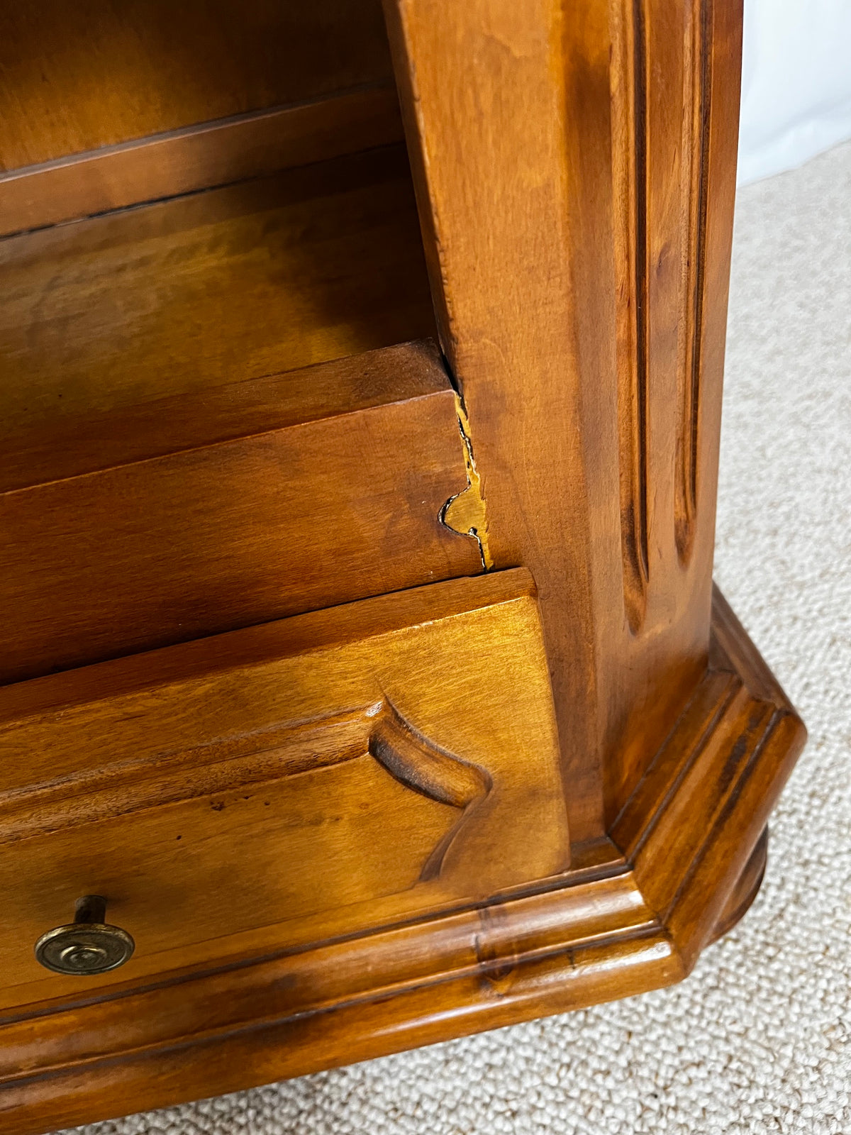 Open cherrywood bookcase, French classical style, Louis-Philippe influence, 1950.