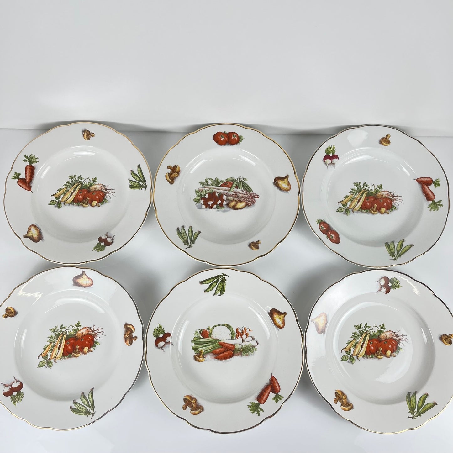 Set de 6 assiettes creuses KG Lunéville "Le Potager" , 1950/70