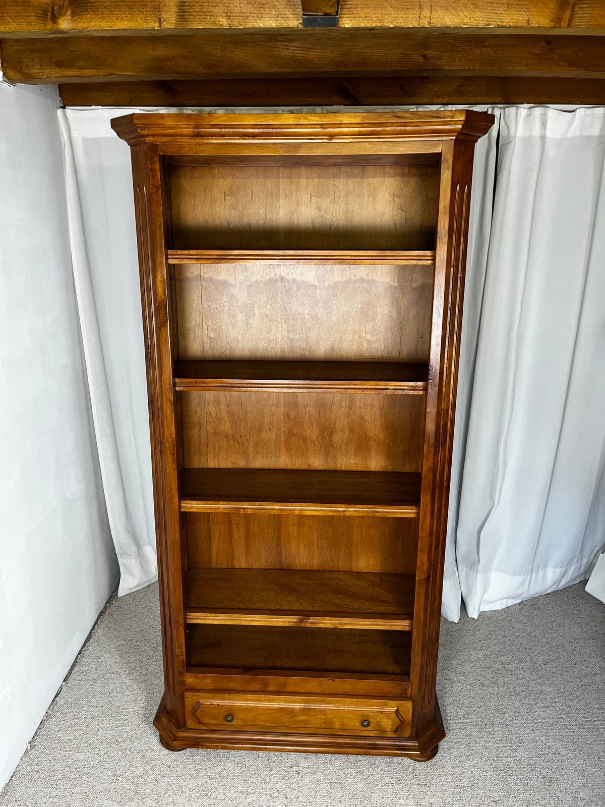 Open cherrywood bookcase, French classical style, Louis-Philippe influence, 1950.