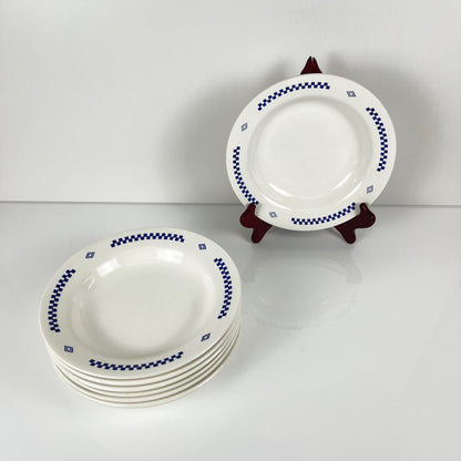 Set de 7 assiettes creuses Lustucru ,damier bleu , 1950/80