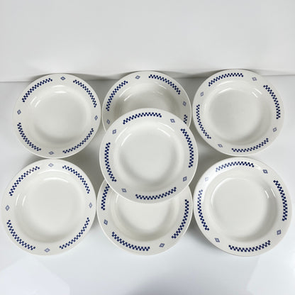 Set de 7 assiettes creuses Lustucru ,damier bleu , 1950/80