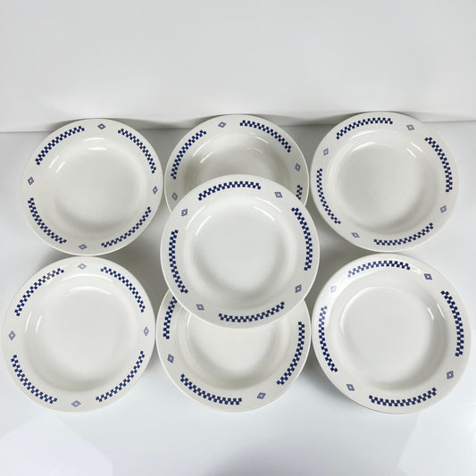 Set de 7 assiettes creuses Lustucru ,damier bleu , 1950/80