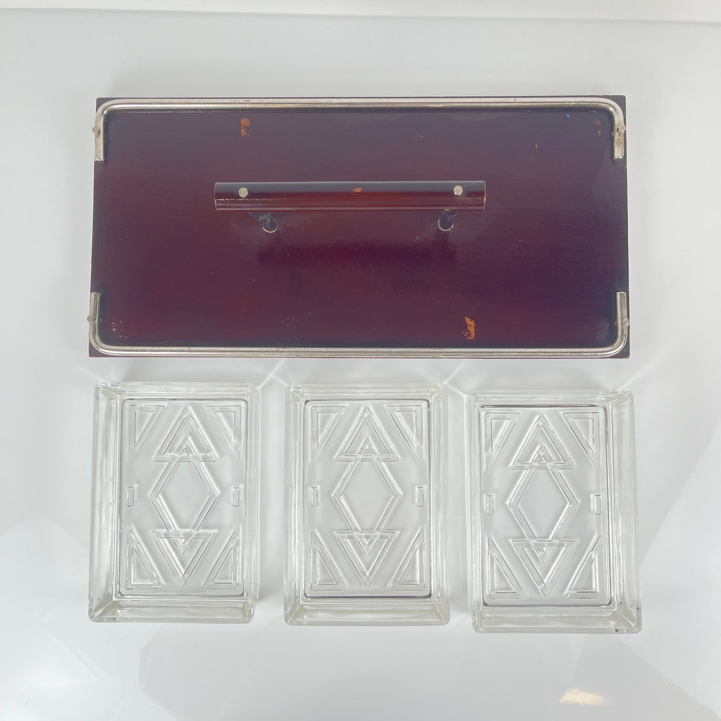 Plateau aperitif vintage bois et verre , 1960/70