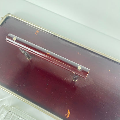 Plateau aperitif vintage bois et verre , 1960/70