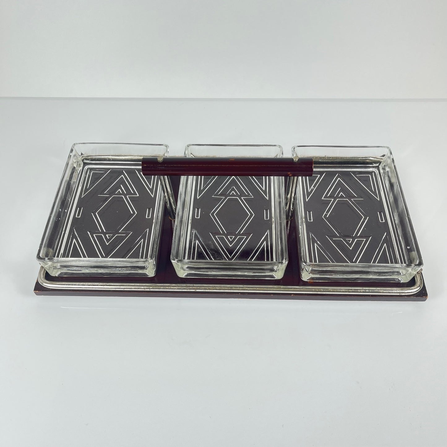 Plateau aperitif vintage bois et verre , 1960/70