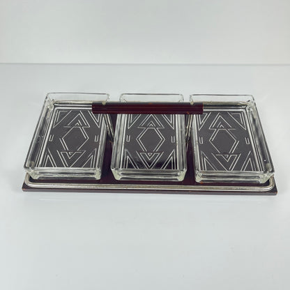 Plateau aperitif vintage bois et verre , 1960/70