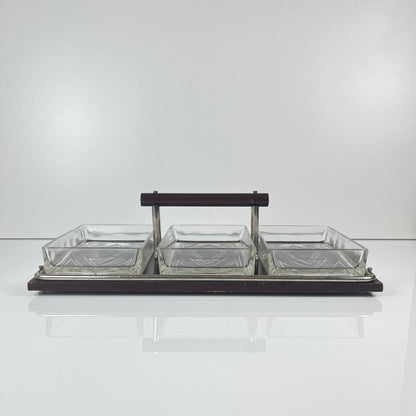 Plateau aperitif vintage bois et verre , 1960/70