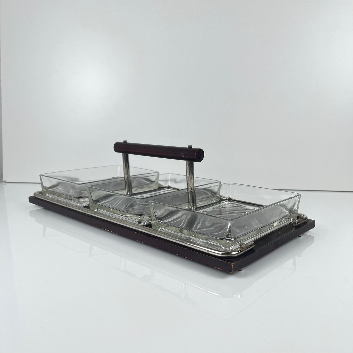 Plateau aperitif vintage bois et verre , 1960/70