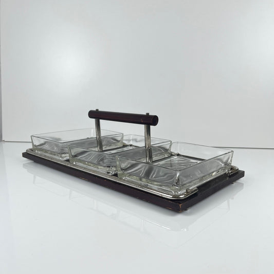 Plateau aperitif vintage bois et verre , 1960/70