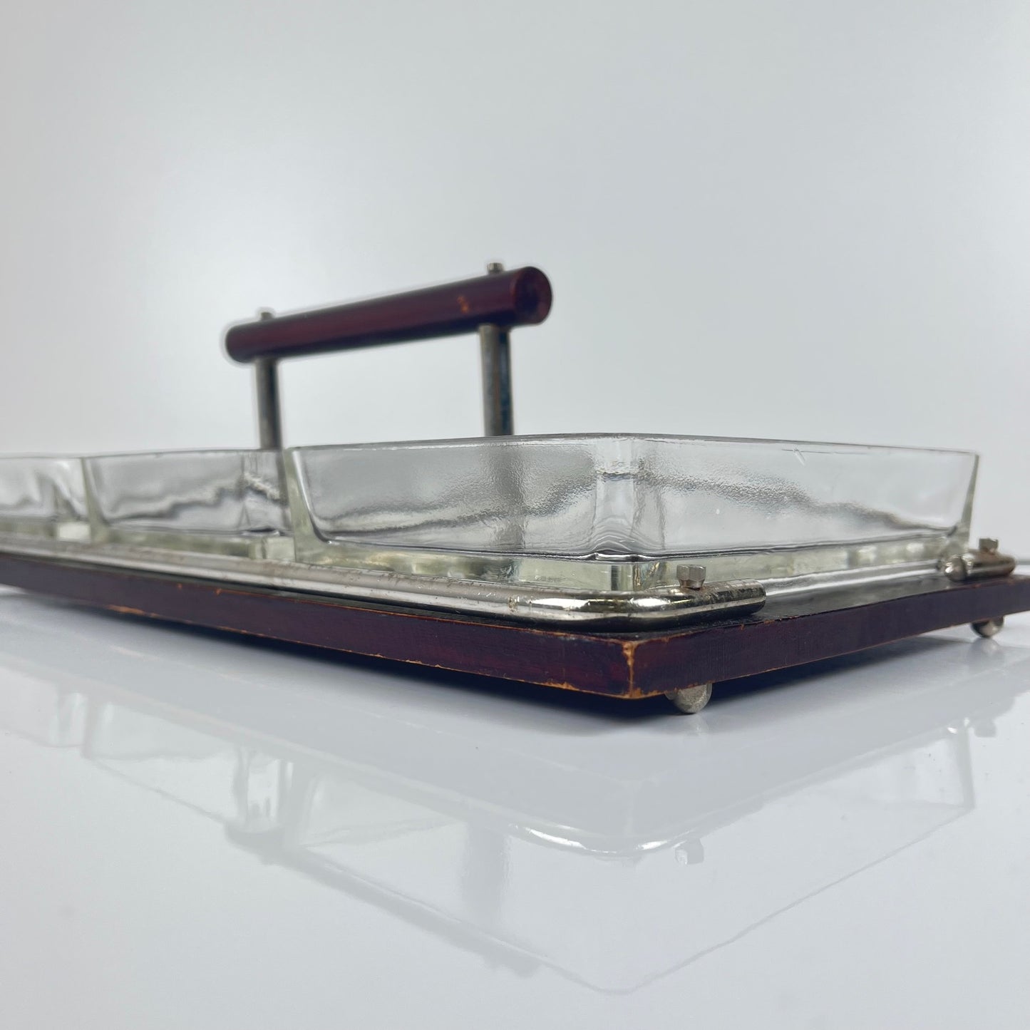 Plateau aperitif vintage bois et verre , 1960/70