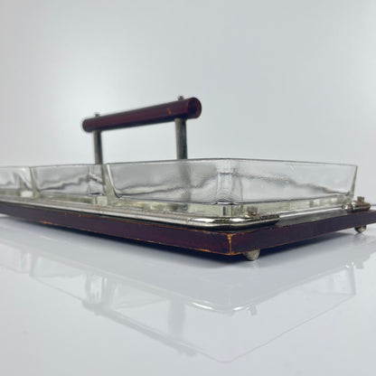 Plateau aperitif vintage bois et verre , 1960/70