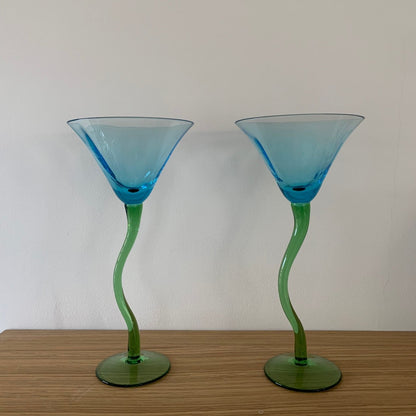 Colorful Dancing Cocktail Glass Duo, 1970