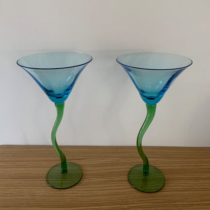 Colorful Dancing Cocktail Glass Duo, 1970