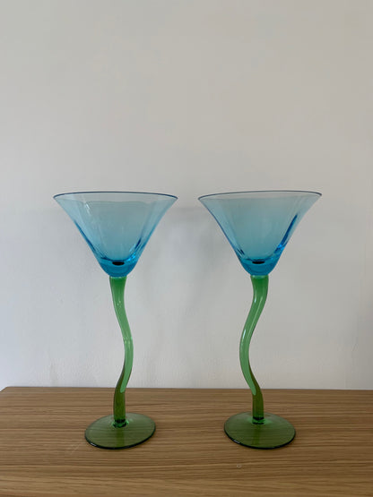 Colorful Dancing Cocktail Glass Duo, 1970