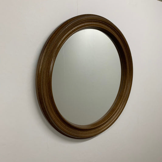 Miroir rond ancien en chêne