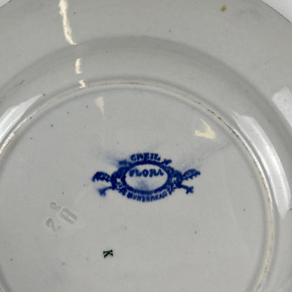 Set de 6 Assiettes plates en Terre de Fer « Flora » – Creil et Montereau, XIXe siècle, bleu