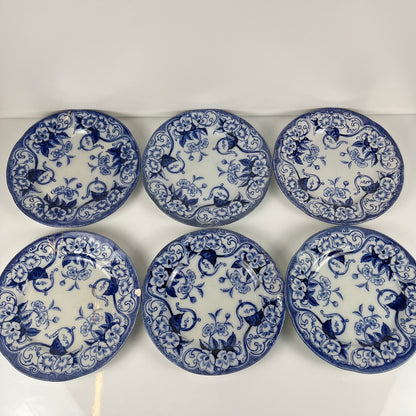 Set de 6 Assiettes plates en Terre de Fer « Flora » – Creil et Montereau, XIXe siècle, bleu