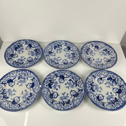 Set de 6 Assiettes plates en Terre de Fer « Flora » – Creil et Montereau, XIXe siècle, bleu